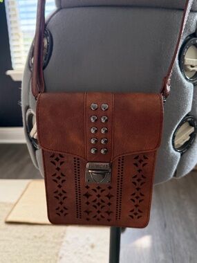 Brown Laser-Cut Leather Messenger Bag